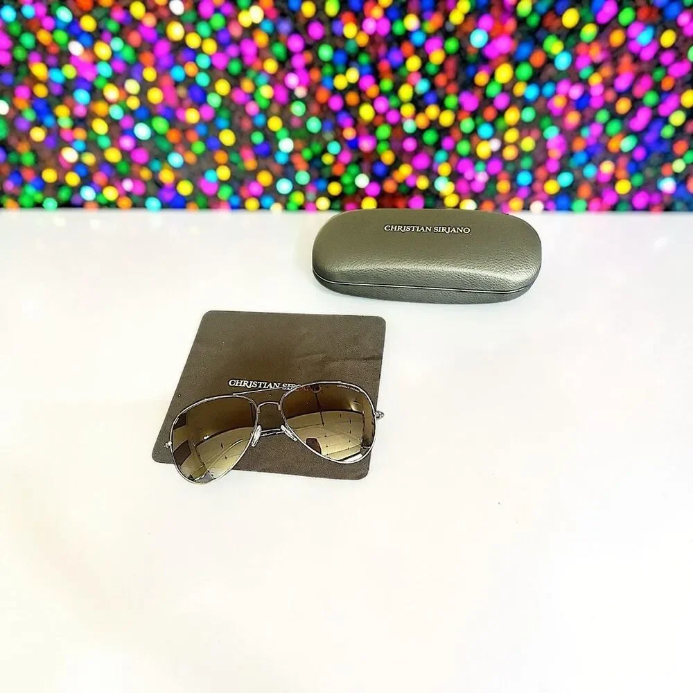 Christian Siriano Aviator Sunglasses in Gun Brand New in Case MSRP $139